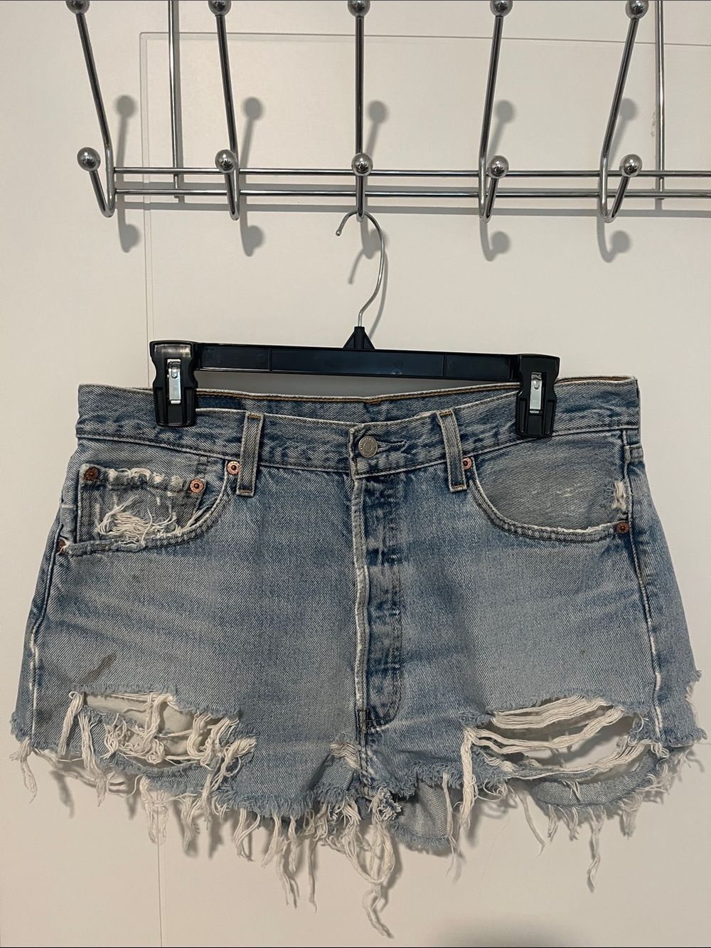 Vintage Levi’s Heavily Distressed Holes Blue Denim Cutoff Button Fly Shorts